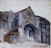 Thomas Girtin the tihe barn abbotsbuy oil on canvas